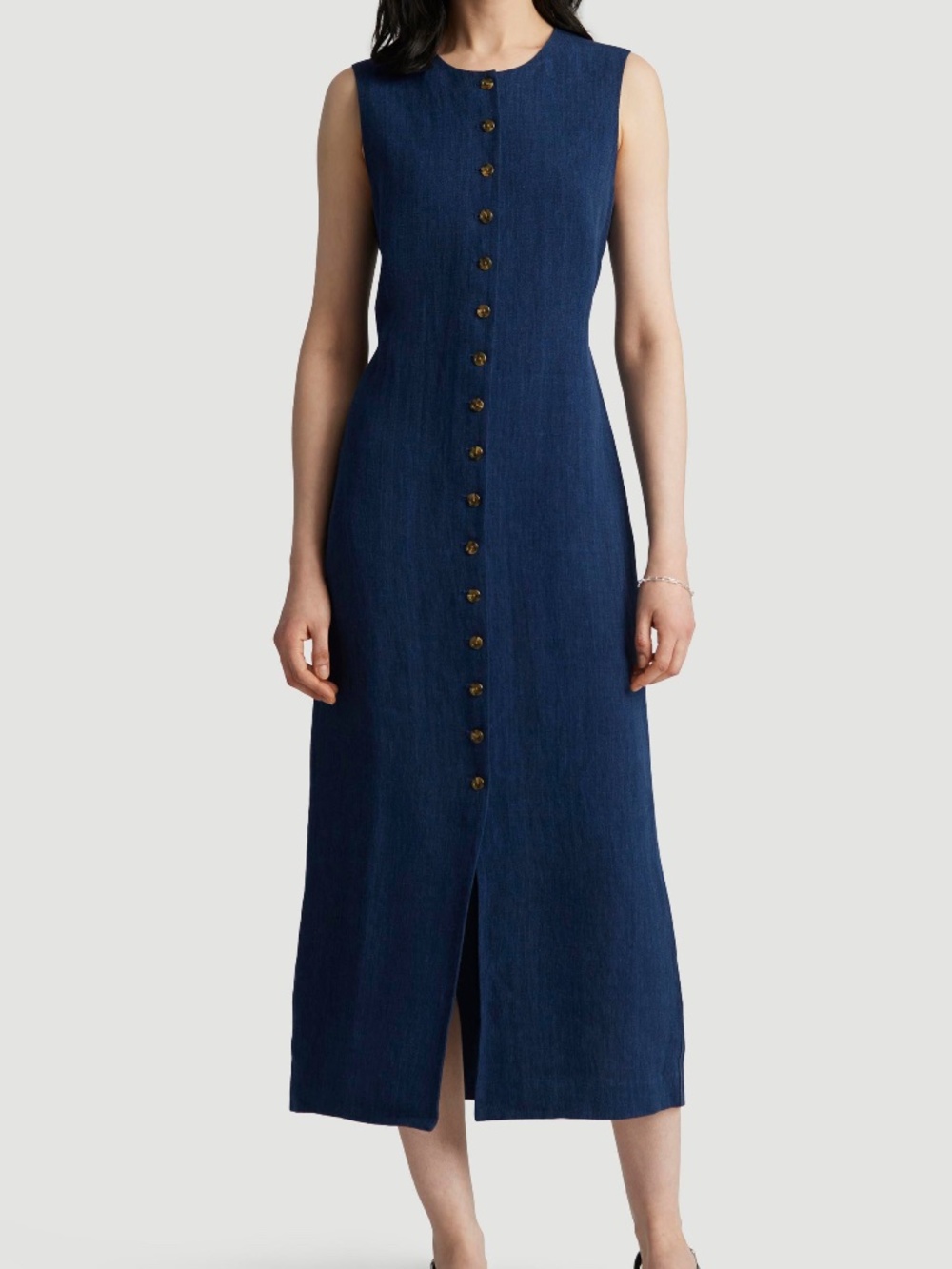 Citizens of Humanity x Argent 100% Linen Button Midi Denim Blue Dress Size 4